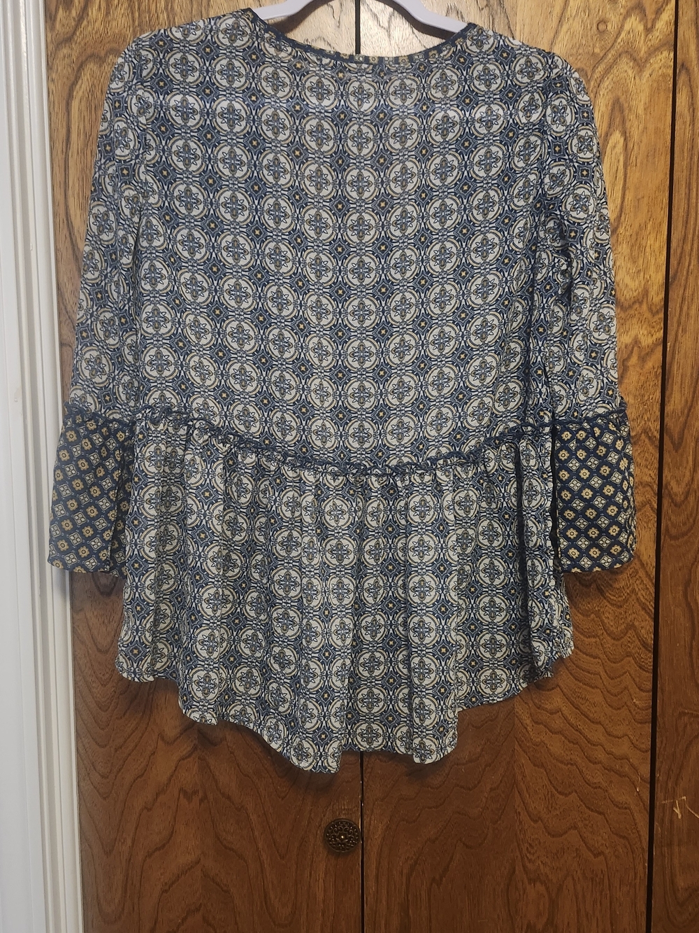 Jolt Blue and White Tiered Boho Blouse - Picture 5 of 7